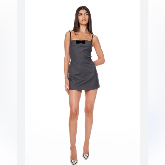 Dresses & Skirts - Backless Bow Detail Mini Dress – Charcoal Grey Structured Party Dress